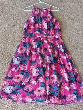 Ann Taylor Factory Hot Pink Dress with Teal/White Flower Accents